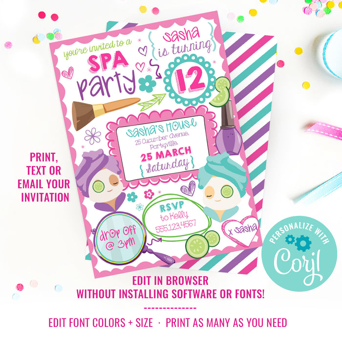 Spa Party Invitation | Make-Up Party Invitation | Glitz and Glam Tween Girls | Slumber Party Invitation