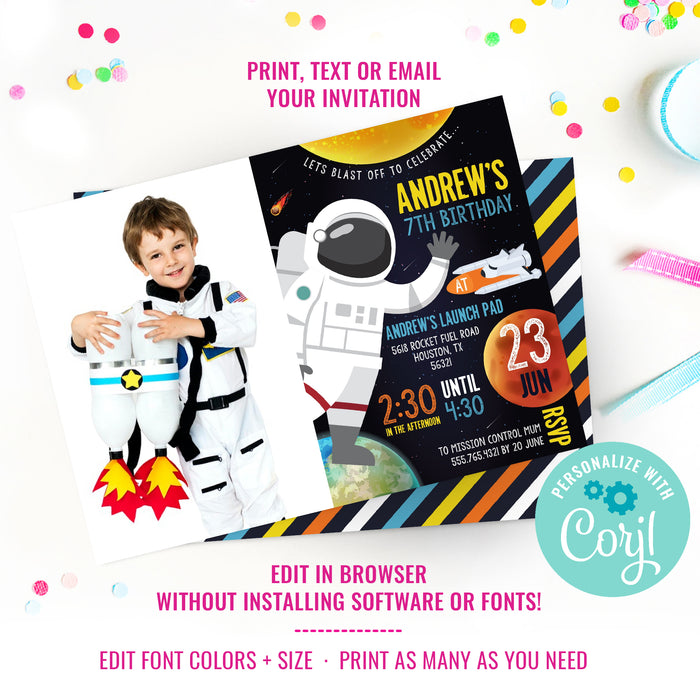 Space Astronaut Birthday Party Photo Invitation