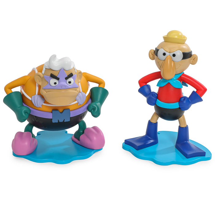 SpongeBob SquarePants Mermaidman and Barnacle Boy vinyl mini figures 2-pack, colorful cartoon characters from the SpongeBob series.