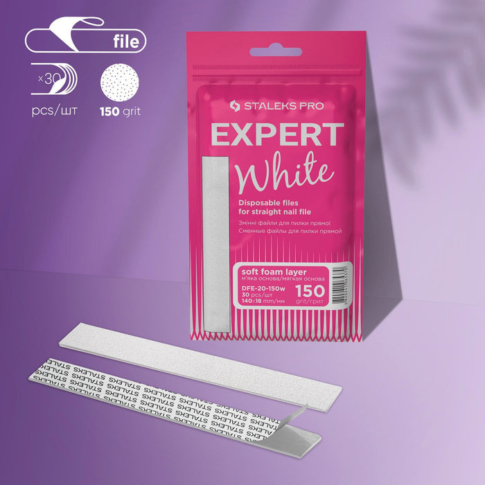 Staleks Disposable white files for straight nail file on a soft foam layer EXPERT 20 | 150 grit (30 pcs) Nail file Staleks