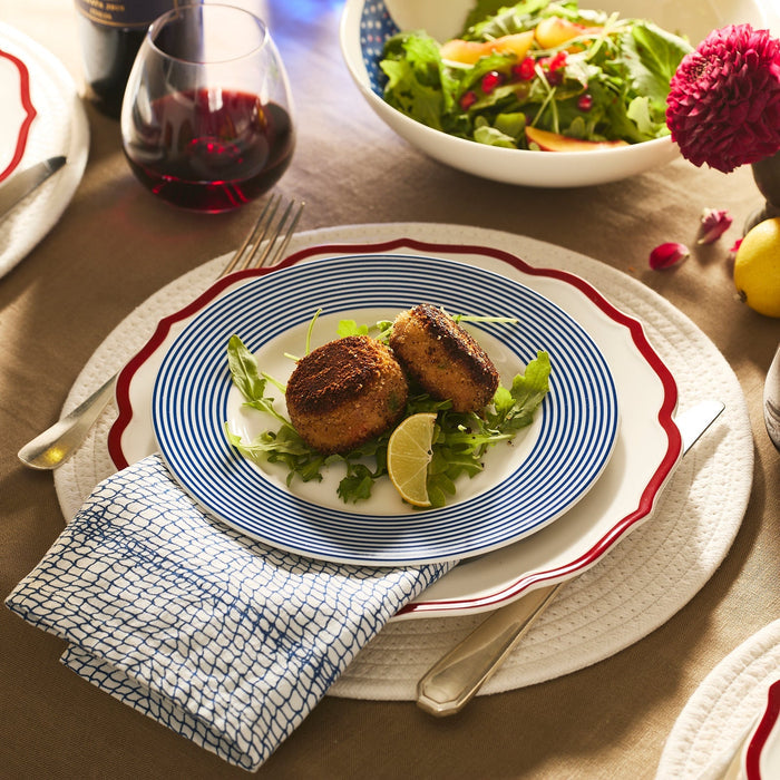 Stella Scalloped Porcelain Dinner Plates — collection styling with coordinating pieces