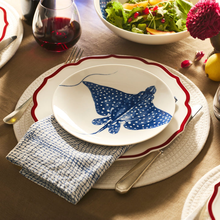 Stella Scalloped Porcelain Dinner Plates — collection styling with coordinating pieces