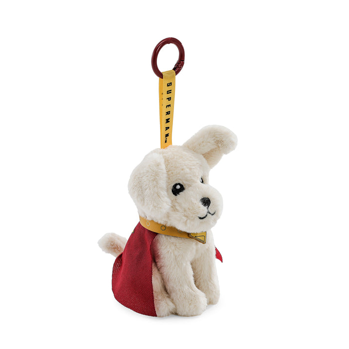 Superman Krypto plush charm from DC Comics, featuring a soft, detailed stuffed keychain in bright red and blue colors.
