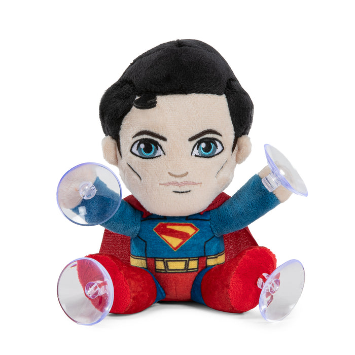Superman plush window clinger from DC Comics featuring Superman in a classic pose, designed to stick to windows and glass surfaces.