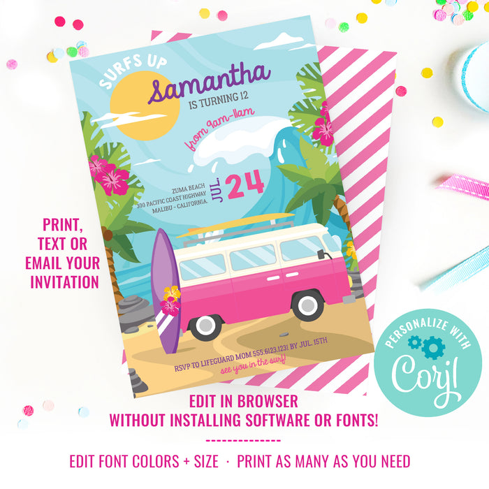 Surfing Party Birthday Invitation