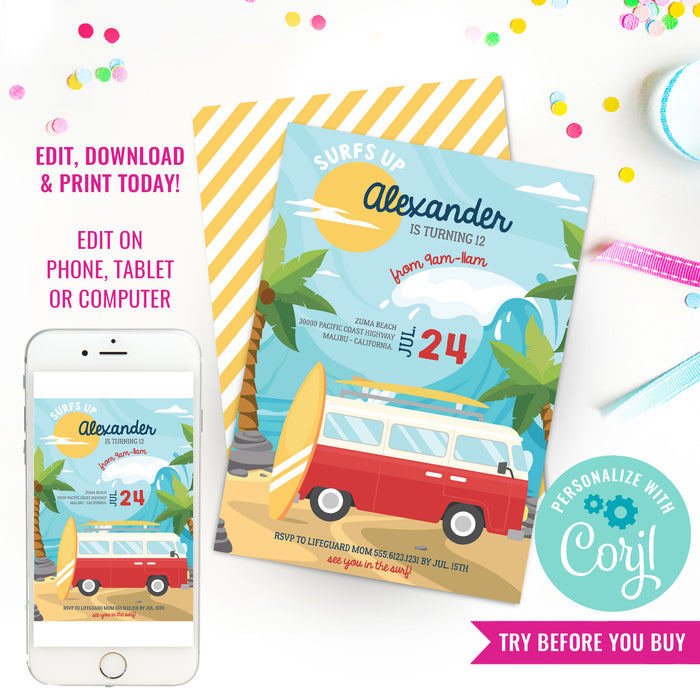 Surfing Party Birthday Invitation