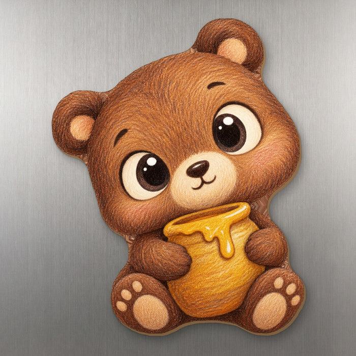 Sweet as Honey Bear wood magnet M223 on a stainless steel fridge, made in USA