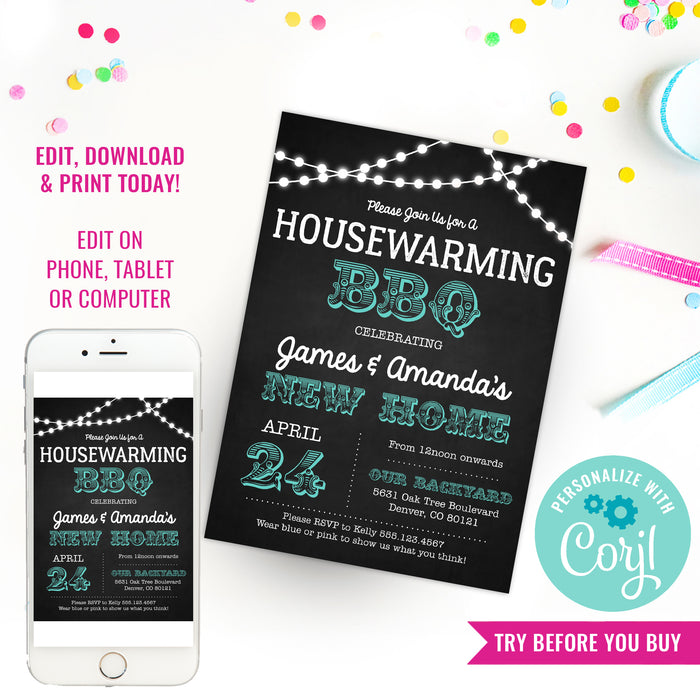 Chalkboard Housewarming BBQ Invitation