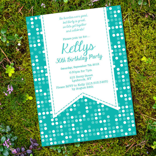 Teal Polka Dot Birthday Invitation