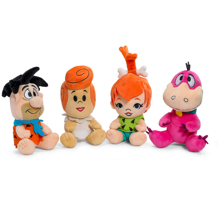 Set of four Flintstones Phunny plush toys featuring Fred, Wilma, Pebbles, and Dino from The Flintstones animated series.