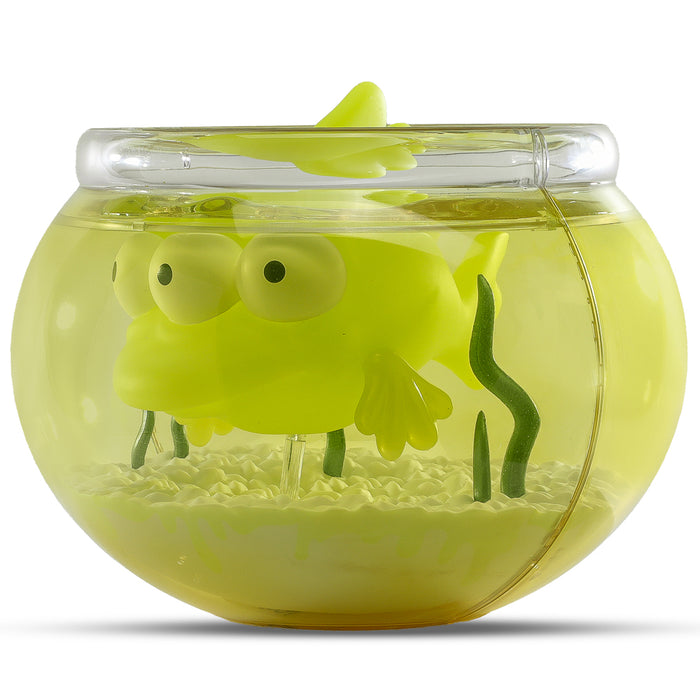 The Simpsons Blinky in Fish Bowl glow-in-the-dark vinyl art figure, 5.5-inch radioactive edition, featuring Blinky inside a fish bowl.