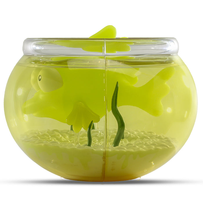 The Simpsons Blinky in Fish Bowl glow-in-the-dark vinyl art figure, 5.5-inch Radioactive Edition, featuring Blinky the fish inside a bowl.