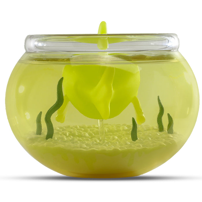 The Simpsons Blinky in Fish Bowl glow-in-the-dark vinyl art figure, 5.5-inch radioactive edition, showing Blinky inside a fish bowl.