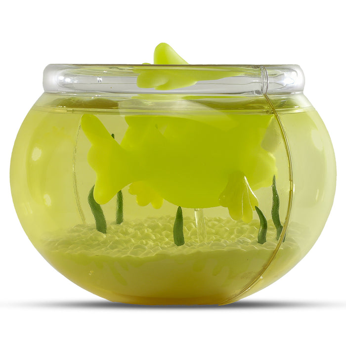 The Simpsons Blinky in Fish Bowl glow-in-the-dark vinyl art figure, 5.5-inch Radioactive Edition, featuring blinking fish in a clear bowl.