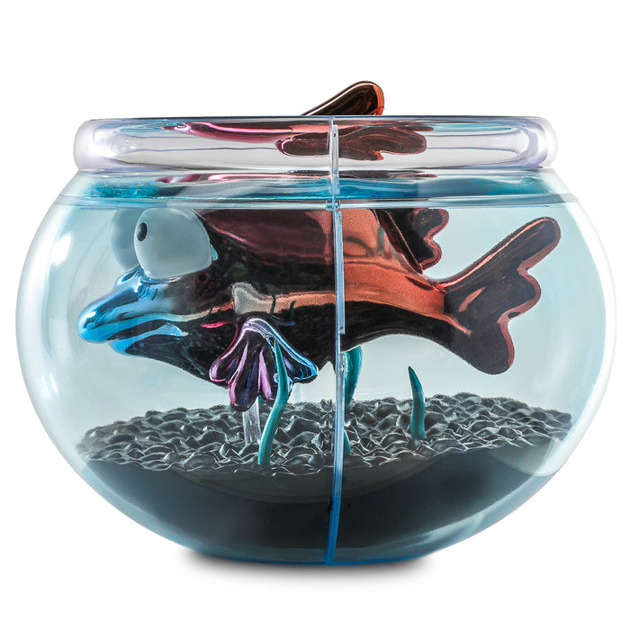 The Simpsons Blinky in Fish Bowl vinyl art figure, 5.5 inches, Nuclear Electroplate Edition, displayed in a fish bowl.