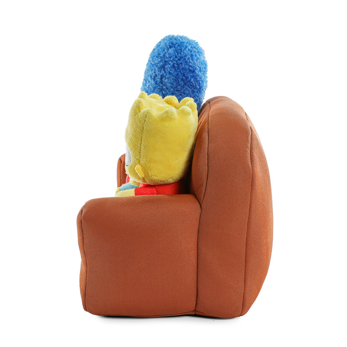 The Simpsons plush set featuring the family sitting on the couch, including Homer, Marge, Bart, Lisa, and Maggie, in medium size.