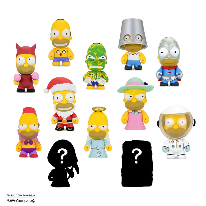 Group of The Simpsons Many Faces of Homer blind box mini figures from the series, showcasing various Homer Simpson expressions.
