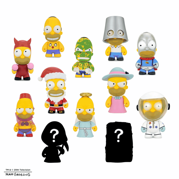 The Simpsons Many Faces of Homer blind box mini figure showing different Homer Simpson expressions and poses in a collectible series.