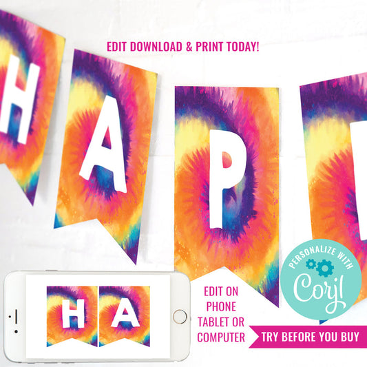 Tie-Dye Party Birthday Banner