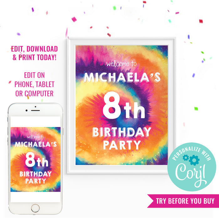 Tie-Dye Party Welcome Sign