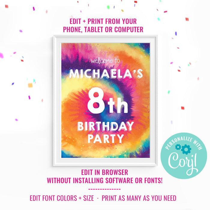 Tie-Dye Party Welcome Door Sign