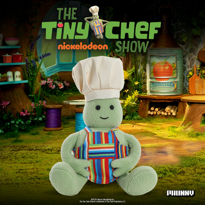 Tiny Chef Phunny plush toy showing a cute, soft chef character with detailed embroidery and bright colors, perfect for cuddling.
