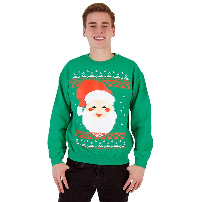Ugly Christmas Big Santa Claus Face 8-Bit Sweatshirt-tvso
