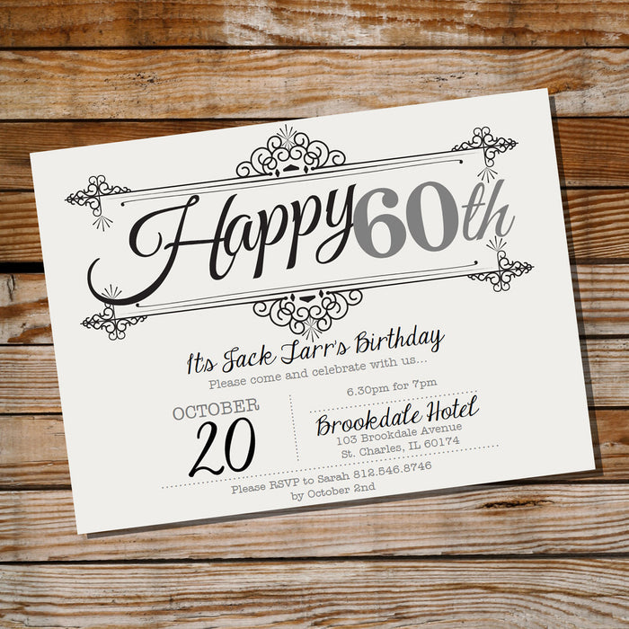 Vintage Frame Birthday Invitation | Ornate Vintage 60th Birthday Invitation