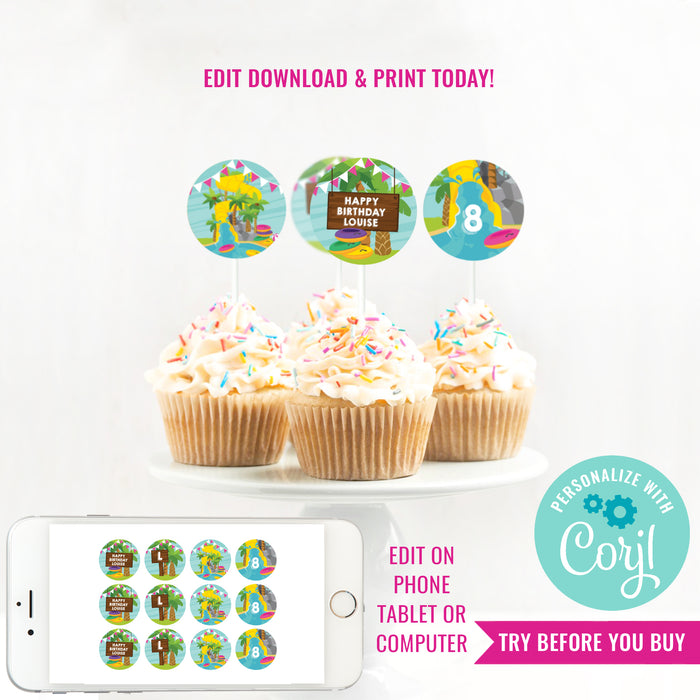 Water Park Party Girls Cupcake Toppers