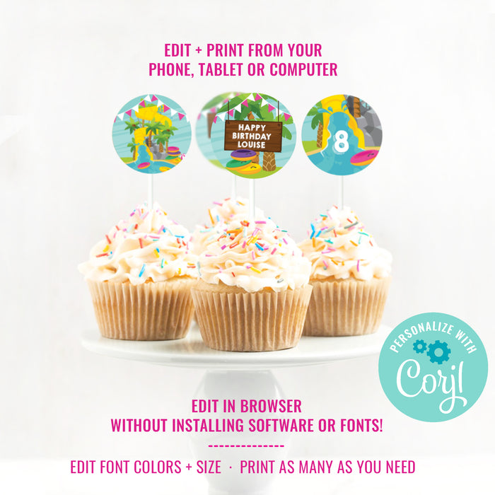 Water Park Party Girls Cupcake Toppers