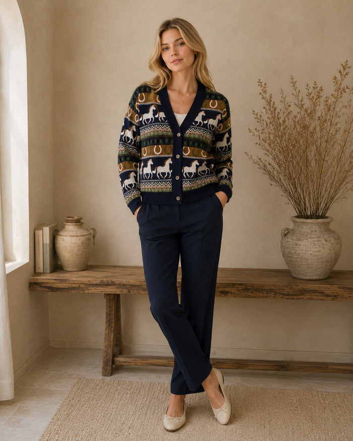 Woman wearing Western Jacquard Knit Women's Cardigan, Organic Cotton
