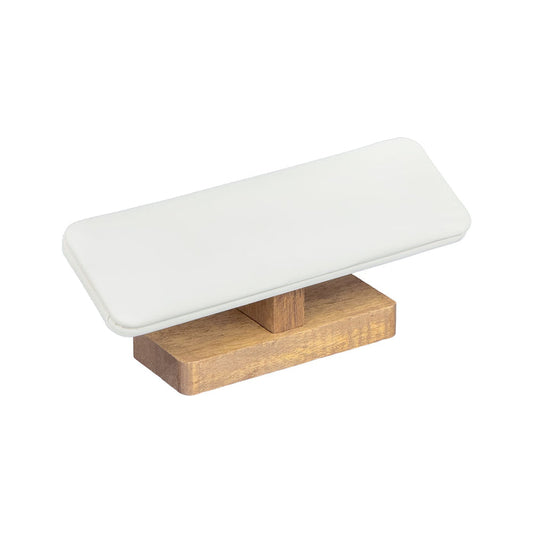 White Leatherette T-Bar Bracelet Display with Wood Base