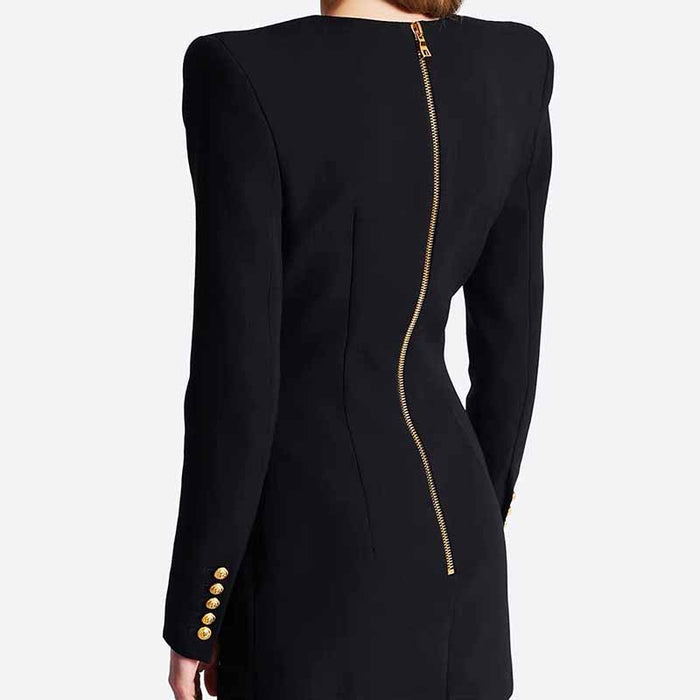 Women's Button-embellished Black Mini Blazer Dress