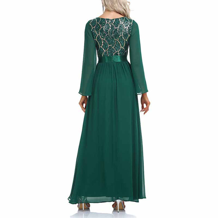 Women's Dark Green Long Sleeve Bridesmaid Dress Evening Maxi Dress
