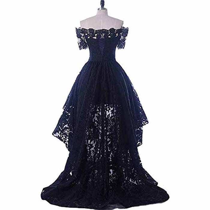 Women's Off Shoulder Prom Dresses High Low Puffy Formal Lace Evening Ball Gowns