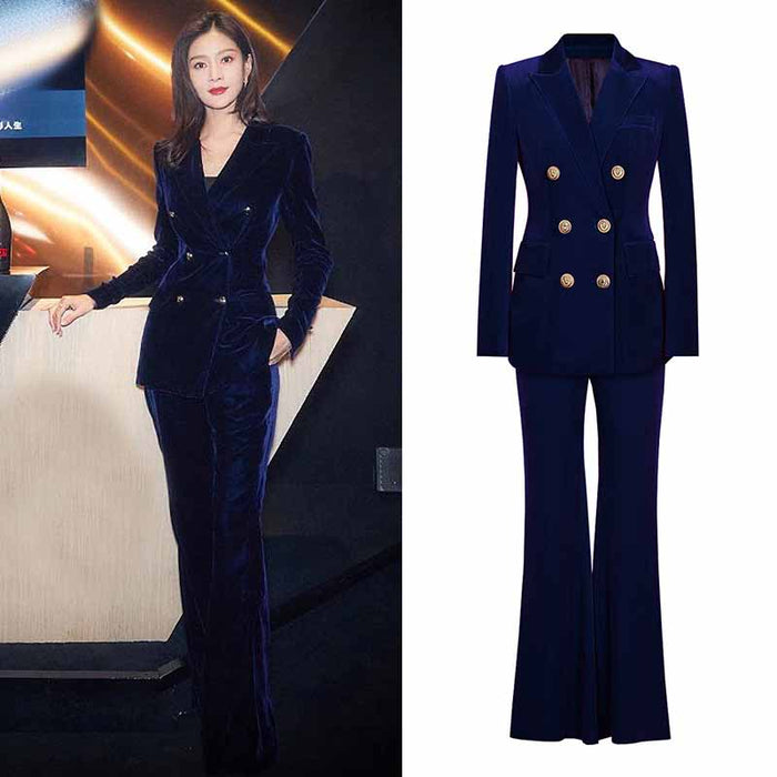 Women's Pantsuit Velvet Blazer Formal Pant Set