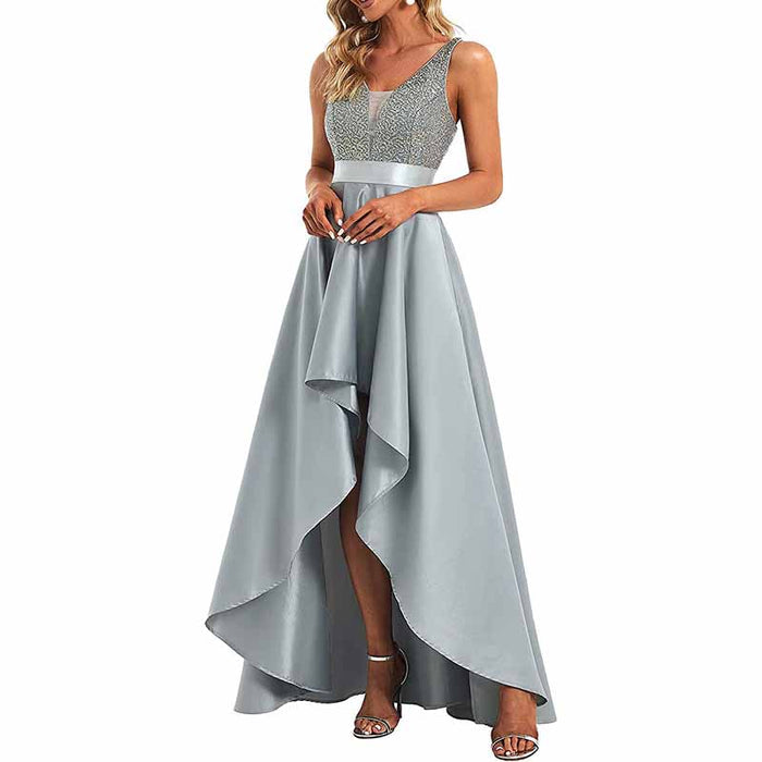 Women's V-Neck A-line High-Low Party Dress Long Evening Dress Bridesmaid Dress
