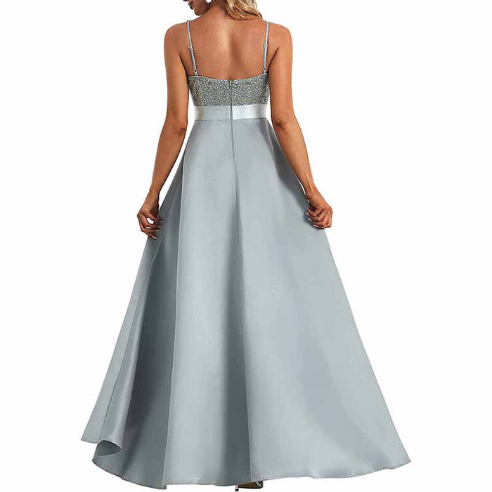 Women's V-Neck A-line High-Low Party Dress Long Evening Dress Bridesmaid Dress