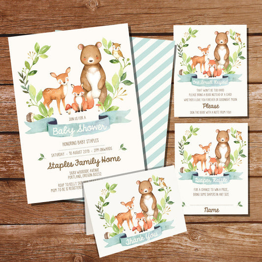 Woodland Baby Shower Invitation Set