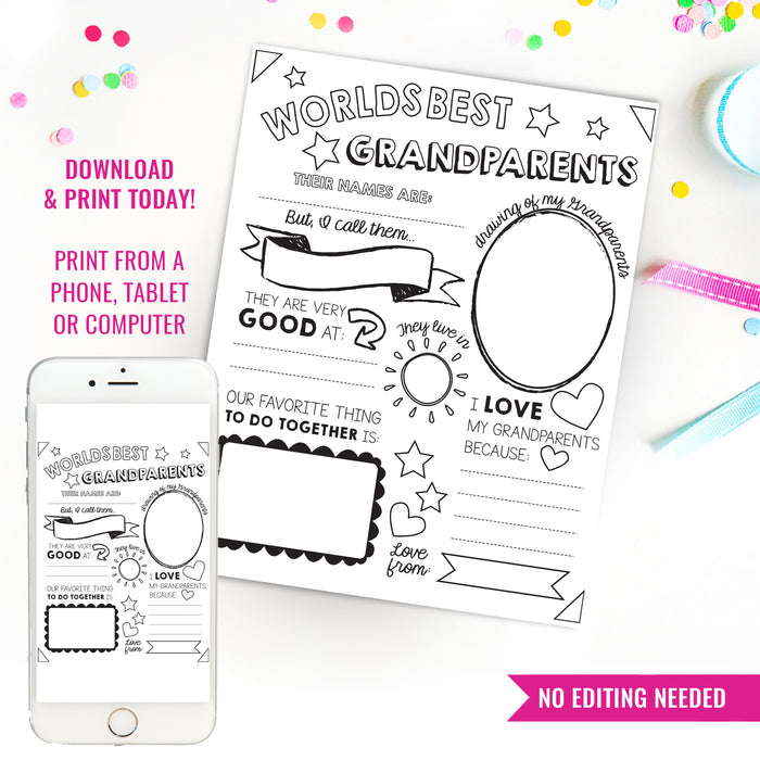World's Best Grandparents Coloring-In Page | Personalized Grandparent's Day Gifts
